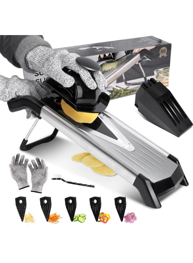 KISSUN Mandoline Vegetable Slicer, 5-in-1 Adjustable Mandoline Food Slicer with V Blade Cutter, Multifunctional Julienne Slicer for Vegetables, Onions, Tomatoes, Includes Safe Gloves - Image 1